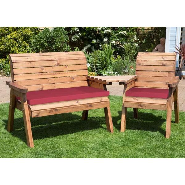 3 Seater Companion Set with Burgundy Cushions | Angled