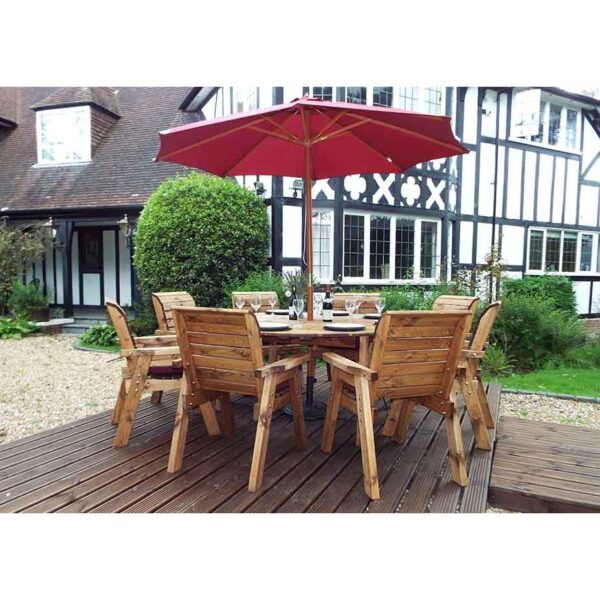 Eight Seater Round Table Set with Burgundy Accessories