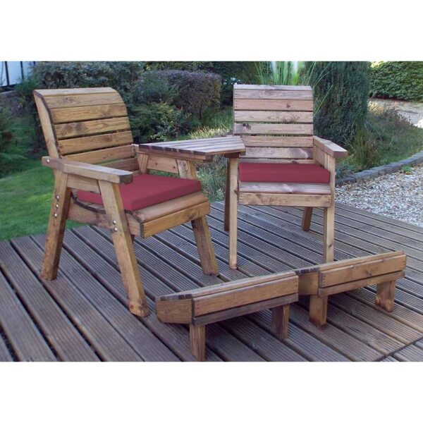 Deluxe Lounger Set with Burgundy Cushions | Angled