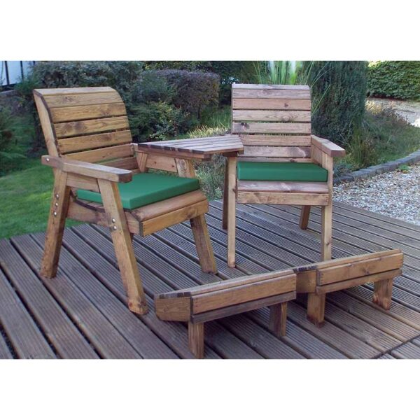 Deluxe Lounger Set with Green Cushions | Angled