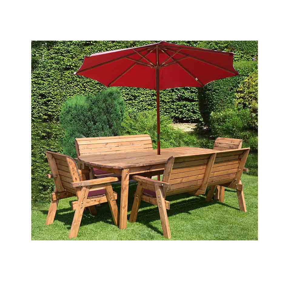 HB16B-1-Charles-Taylor-Garden-Dining-Table-Chairs.jpg Eight Seater Dining Table Set with Burgundy Accessories - Image 1