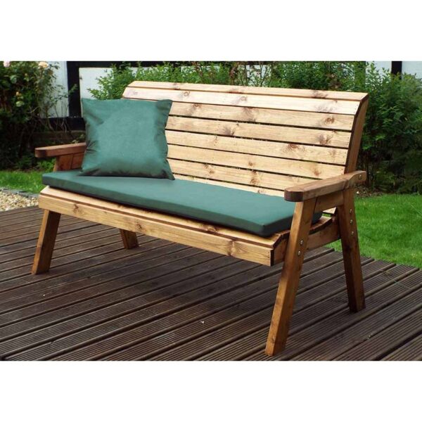 Traditional 3 Seater Bench with Green Cushions