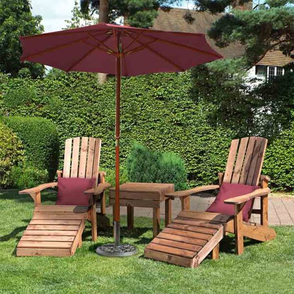 Aidandack Style Set with Burgundy Cushions & Parasol