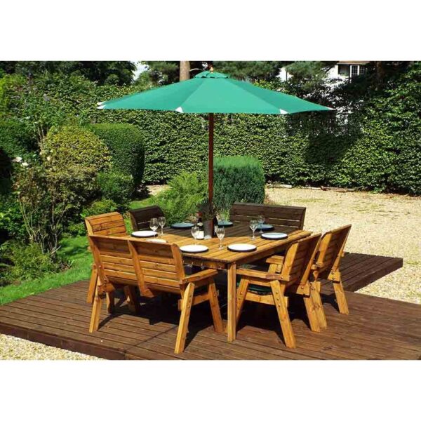 Eight Seater Chairs & Benches Dining Table Set with Green Accessories