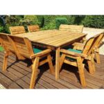 Eight Seater Chairs & Benches Dining Table Set with Green Accessories - Image 3