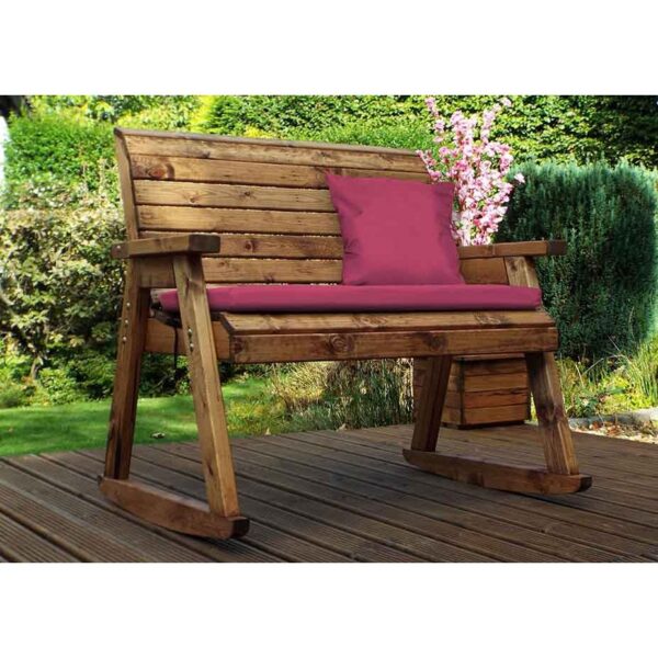 Two Seater Bench Rocker with Burgundy Cushions