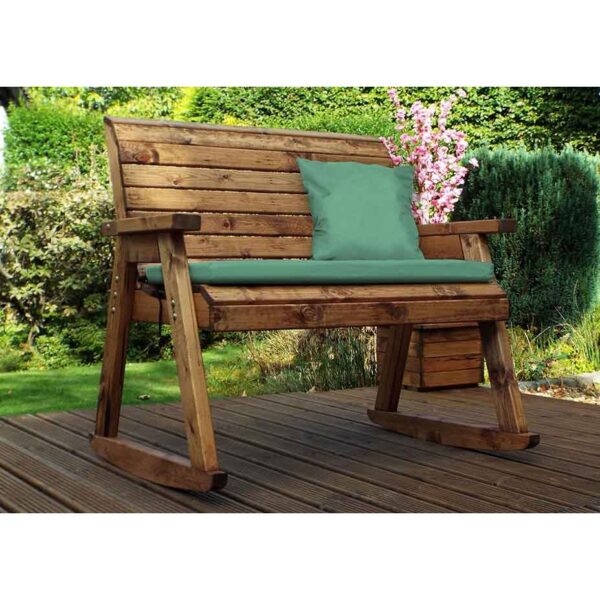 Two Seater Bench Rocker with Green Cushions
