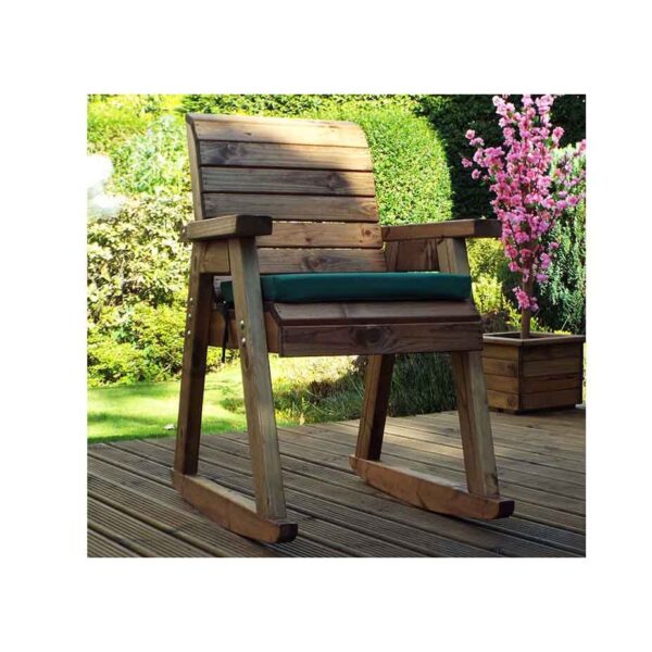 Wooden Chair Rocker with Green Cushions