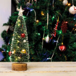 Battery Powered Light Up Mini Christmas Tree - 27cm high - Red, Gold & Pearl Baubles - Image 2