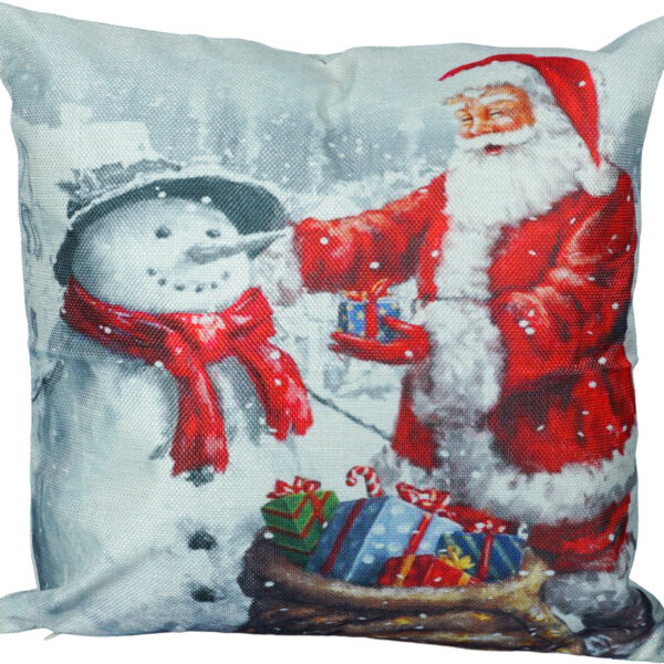 Christmas Themed Cushion - 40cm x 40cm - Santa and Snowman
