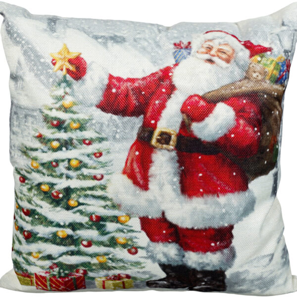 Christmas Themed Cushion - 40cm x 40cm - Santa & Tree