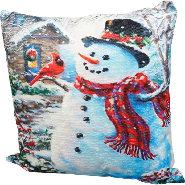 Christmas Themed Cushion - 45cm x 45cm - Snowman & Robin