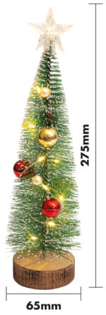 Battery Powered Light Up Mini Christmas Tree - 27cm high - Red, Gold & Pearl Baubles - Image 3