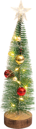 Battery Powered Light Up Mini Christmas Tree - 27cm high - Red, Gold & Pearl Baubles - Image 6