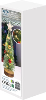 Battery Powered Light Up Mini Christmas Tree - 27cm high - Red, Gold & Pearl Baubles - Image 8