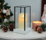 Hurricane Glass Artificial Candle Holder with Large LED Candle - Battery Operated - 21cm high - Image 6
